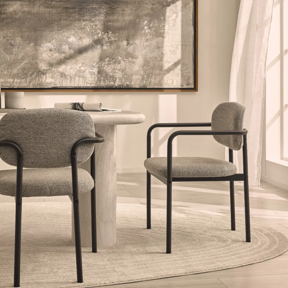 Clearance Drawer STUART Lot de 2 fauteuils de table en tissu bouclette et métal
