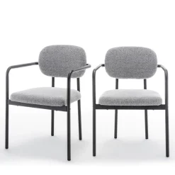 Clearance Drawer STUART Lot de 2 fauteuils de table en tissu bouclette et métal