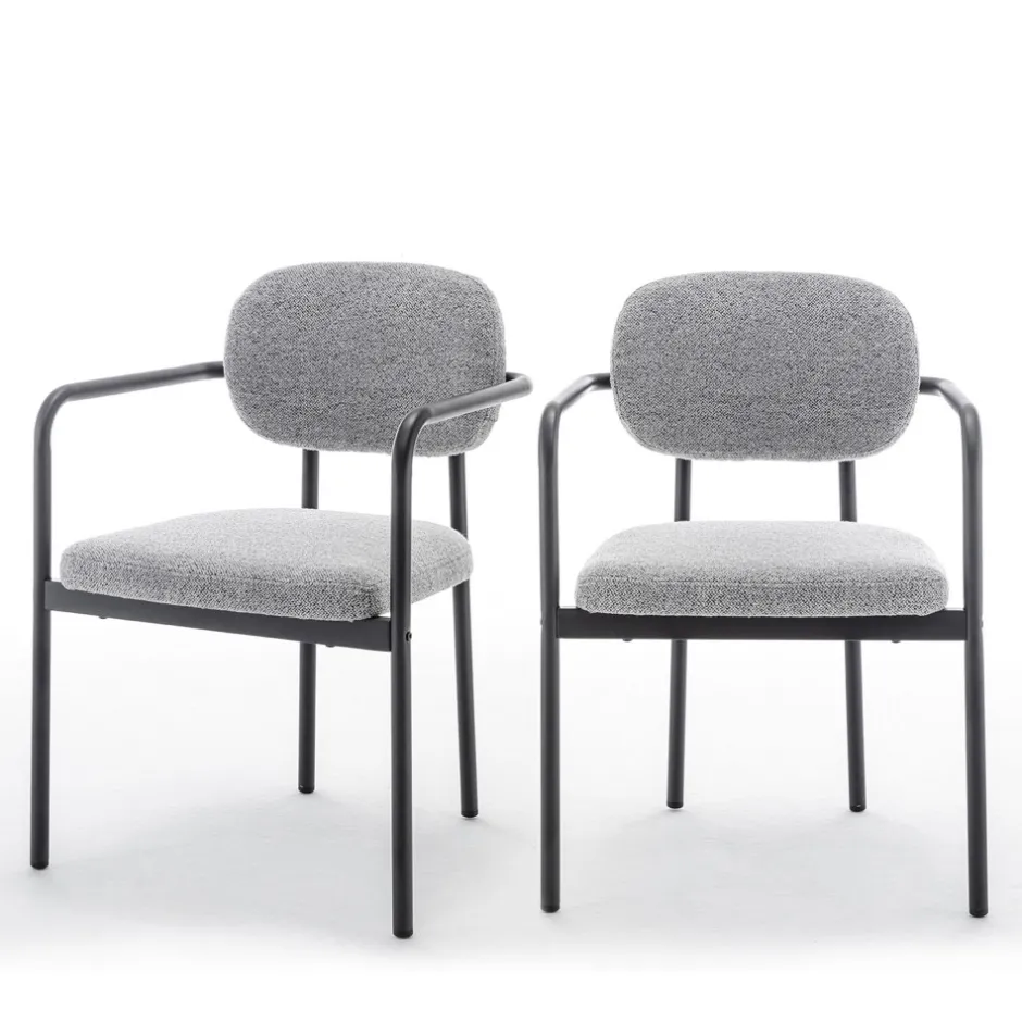 Clearance Drawer STUART Lot de 2 fauteuils de table en tissu bouclette et métal