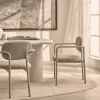 Online Drawer STUART Lot de 2 fauteuils de table en tissu bouclette pieds beiges