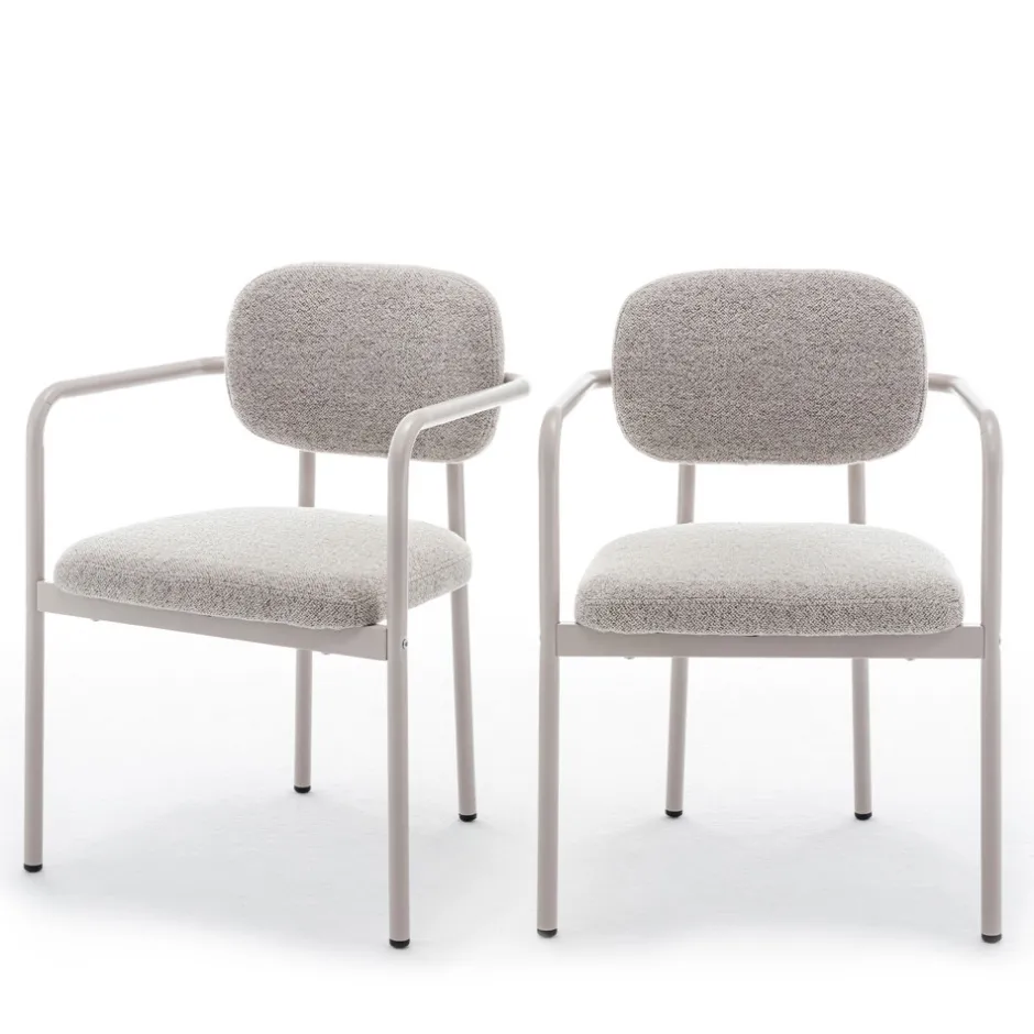 Online Drawer STUART Lot de 2 fauteuils de table en tissu bouclette pieds beiges