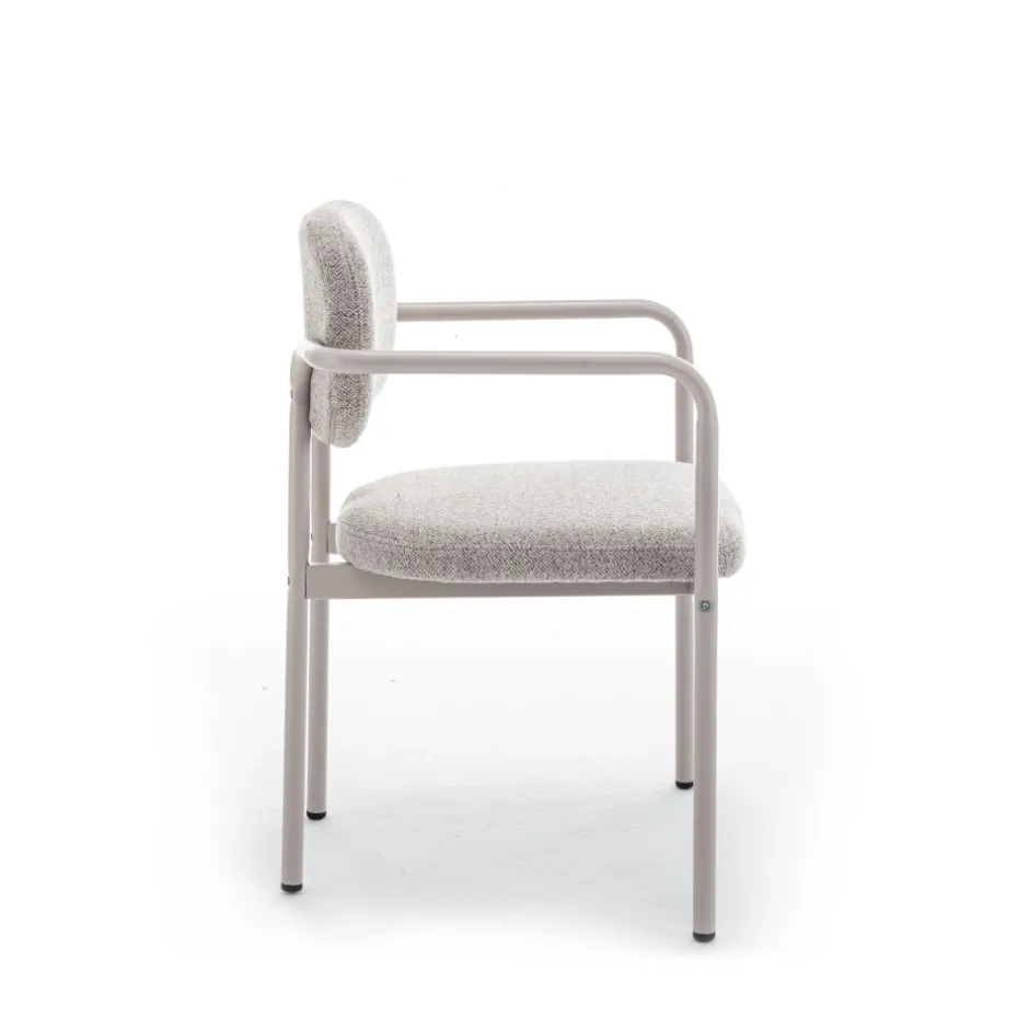 Online Drawer STUART Lot de 2 fauteuils de table en tissu bouclette pieds beiges