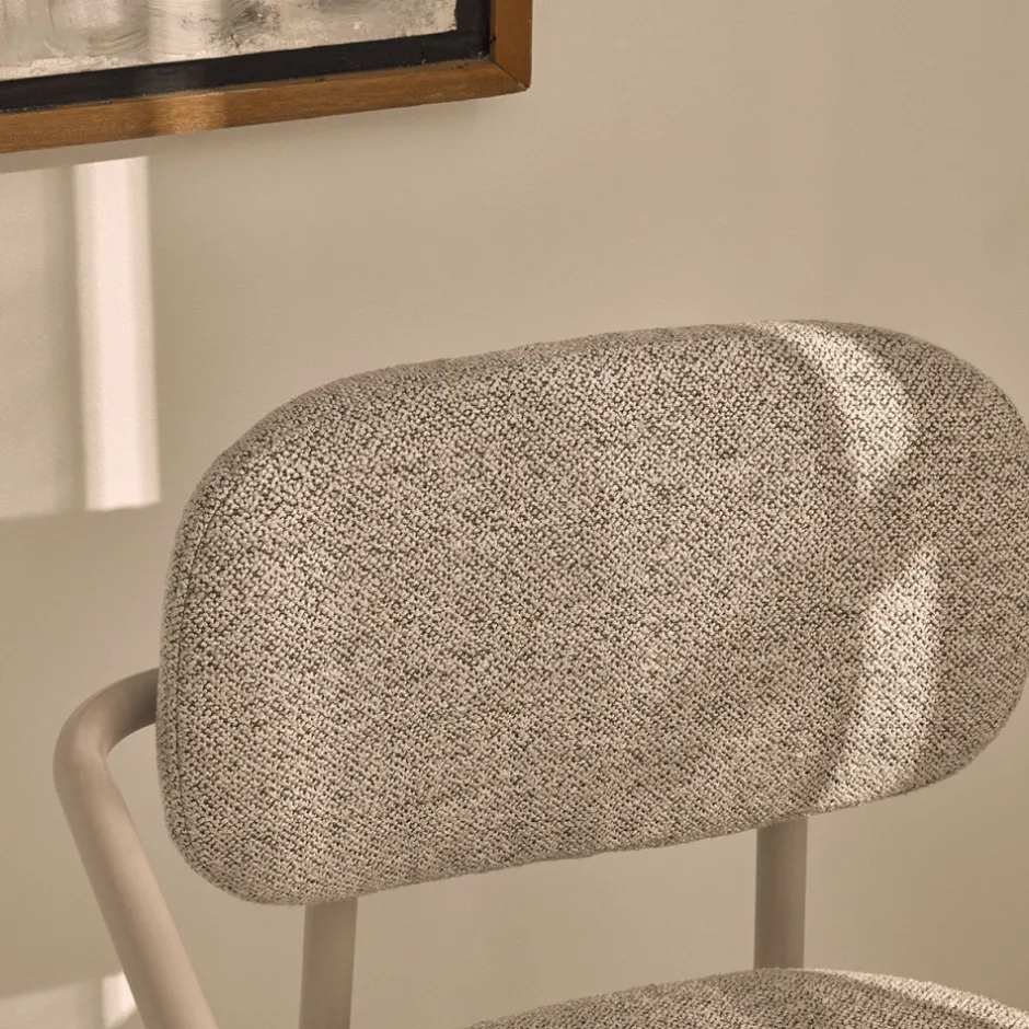 Online Drawer STUART Lot de 2 fauteuils de table en tissu bouclette pieds beiges