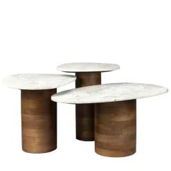 Outlet Dutchbone SUKI Lot de 3 tables basses organiques gigognes en marbre et bois