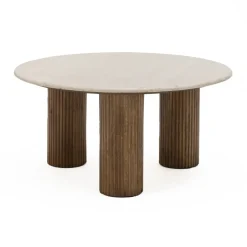 Outlet Drawer SULA Table basse en marbre et bois massif ø80cm