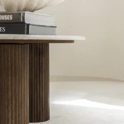 Outlet Drawer SULA Table basse en marbre et bois massif ø80cm