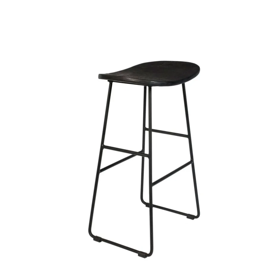 Sale No name TANGLE Tabouret de bar en teck recyclé et métal H62cm