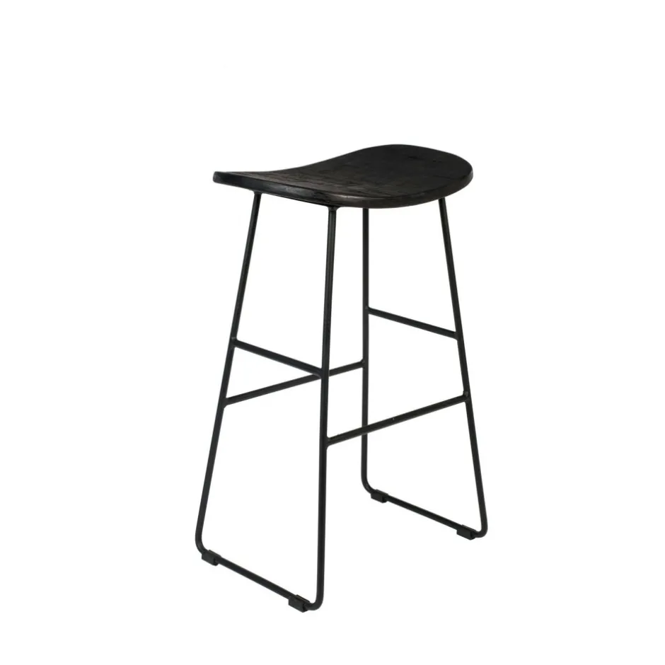 Sale No name TANGLE Tabouret de bar en teck recyclé et métal H62cm