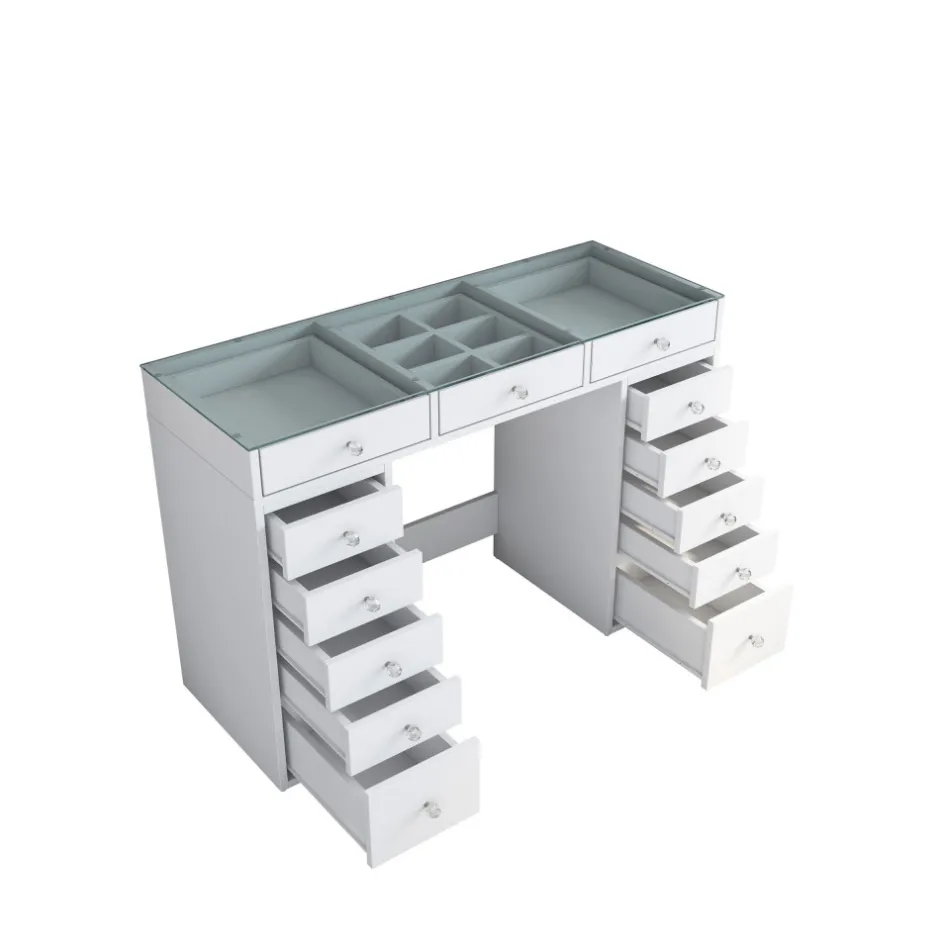 Sale Drawer TIYA Coiffeuse 13 tiroirs avec plateau en verre L120cm