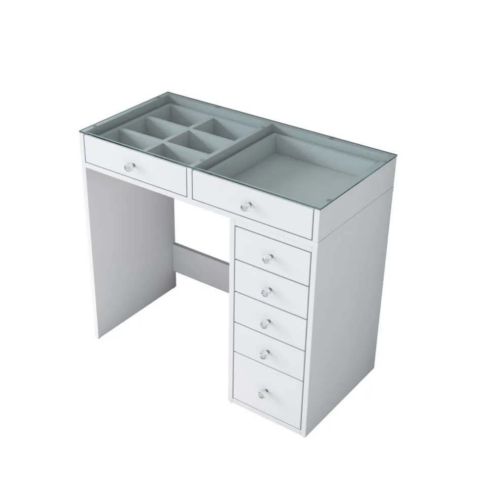 Best Drawer TIYA Coiffeuse 7 tiroirs avec plateau en verre L90cm