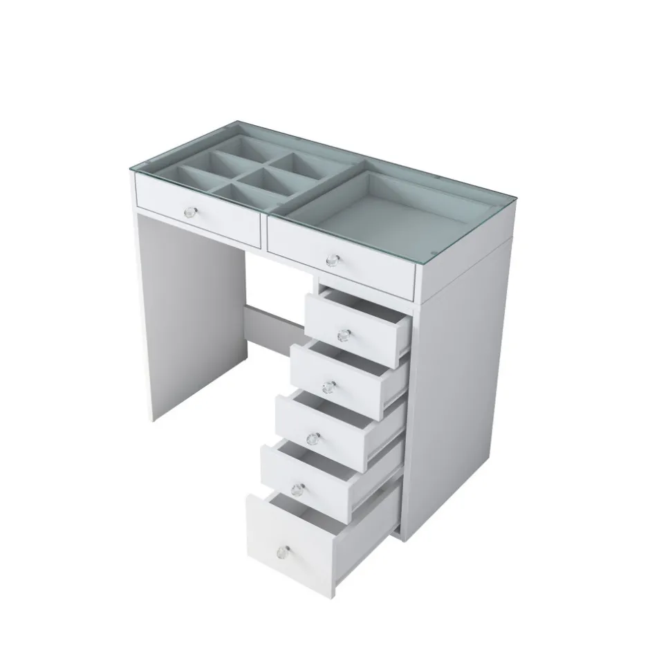 Best Drawer TIYA Coiffeuse 7 tiroirs avec plateau en verre L90cm