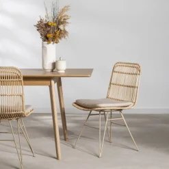 Drawer UYUNI Lot de 2 chaises design en rotin pieds beiges