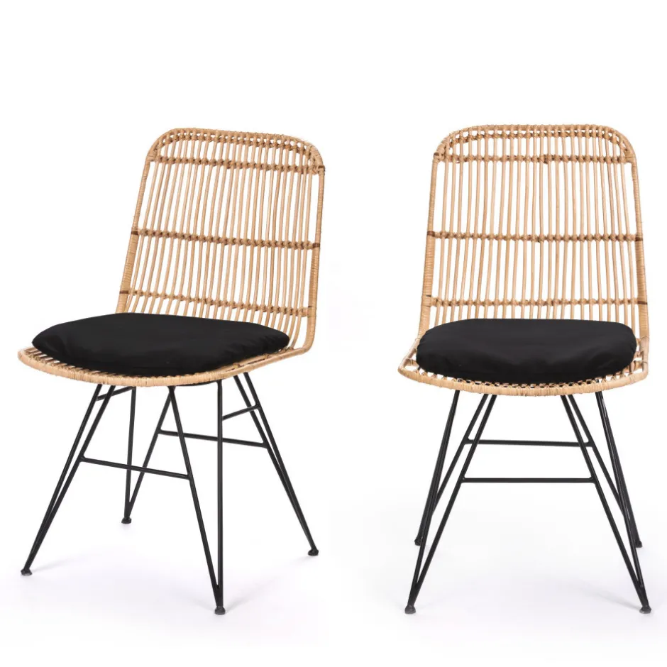 Hot Drawer UYUNI Lot de 2 chaises design en rotin et métal
