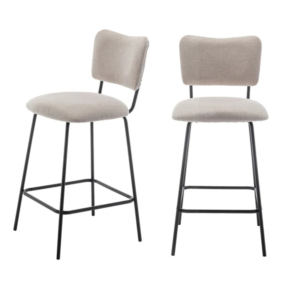 Clearance Drawer VANDER Lot de 2 chaises de bar en tissu et métal H65cm