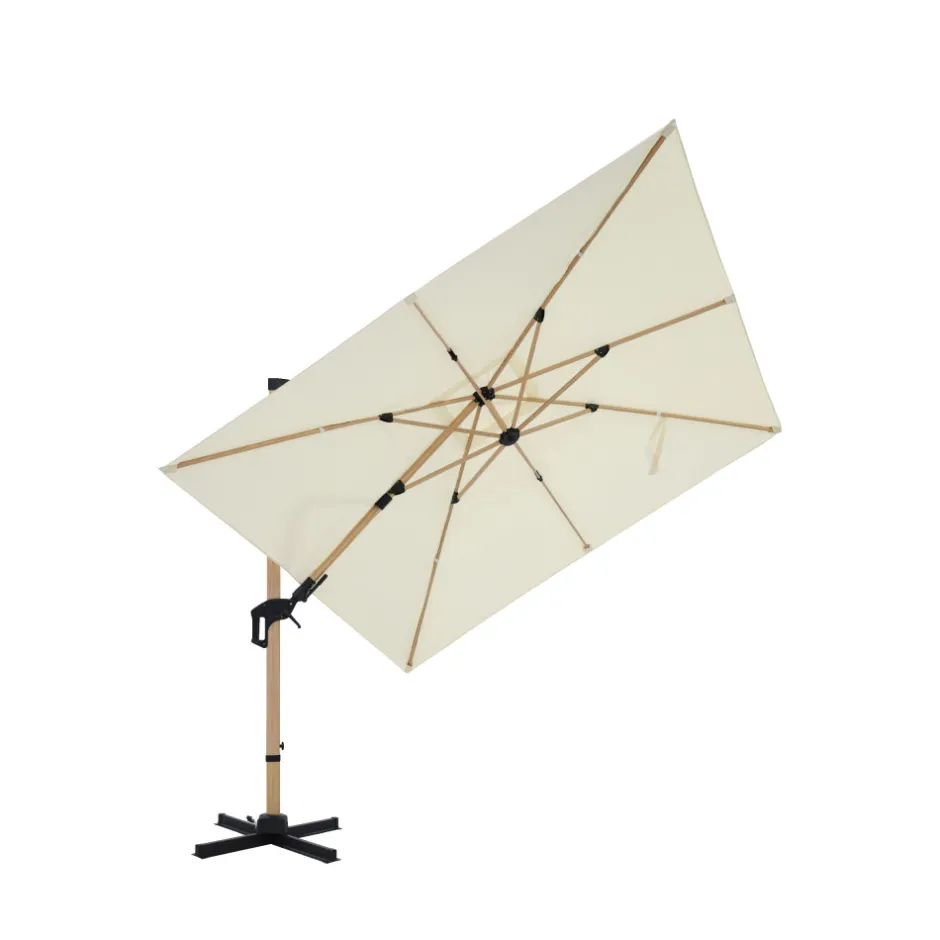 Hot Drawer VEYA Parasol carré déporté en aluminium et effet bois 3x3m