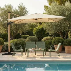 Hot Drawer VEYA Parasol carré déporté en aluminium et effet bois 3x3m