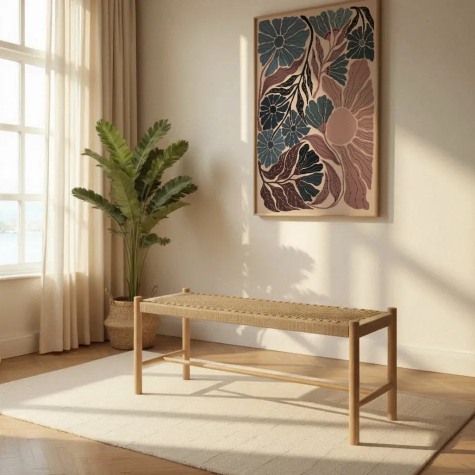 New Drawer VICTOR Banc en corde tressée et bois L90cm