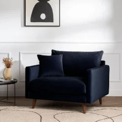 Discount Drawer VILLABON Fauteuil XL en velours pieds bois foncé