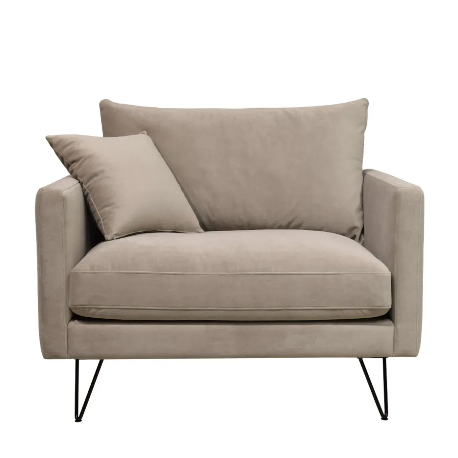 Clearance Drawer VILLABON Fauteuil XL en velours pieds épingles noirs