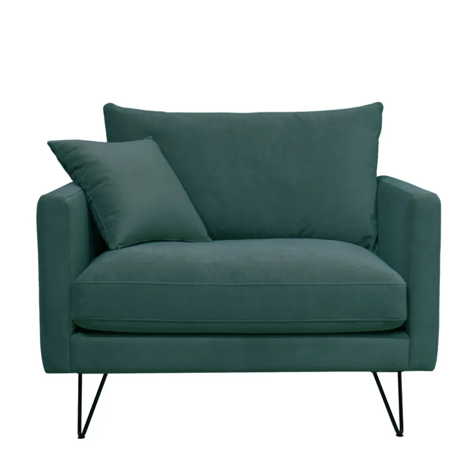 Clearance Drawer VILLABON Fauteuil XL en velours pieds épingles noirs