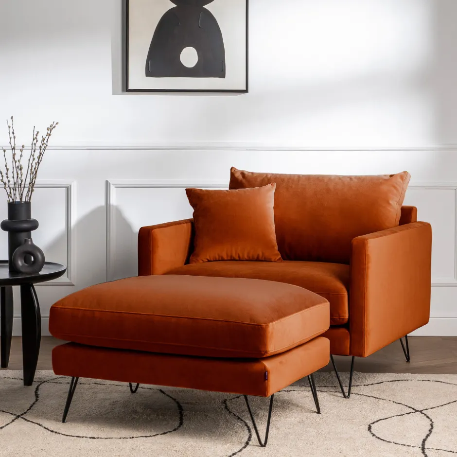 Hot Drawer VILLABON Pouf en velours pieds épingles noirs