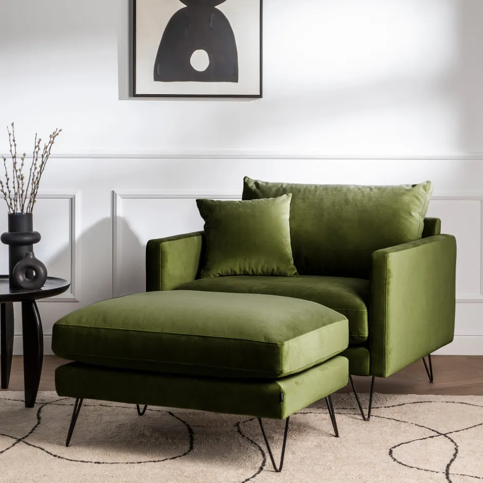 Hot Drawer VILLABON Pouf en velours pieds épingles noirs
