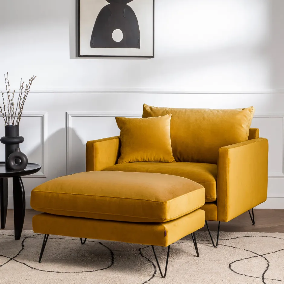 Hot Drawer VILLABON Pouf en velours pieds épingles noirs