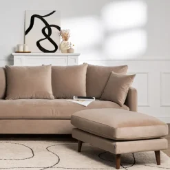 Clearance Drawer VILLABON Pouf en velours pieds bois foncé