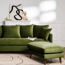 Clearance Drawer VILLABON Pouf en velours pieds bois foncé