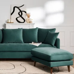 Clearance Drawer VILLABON Pouf en velours pieds bois foncé
