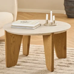 New Drawer VIVO Table basse ronde en effet travertin ø80cm