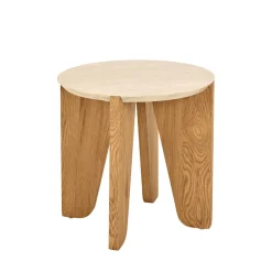 Clearance Drawer VIVO Table d'appoint ronde en effet travertin ø50cm