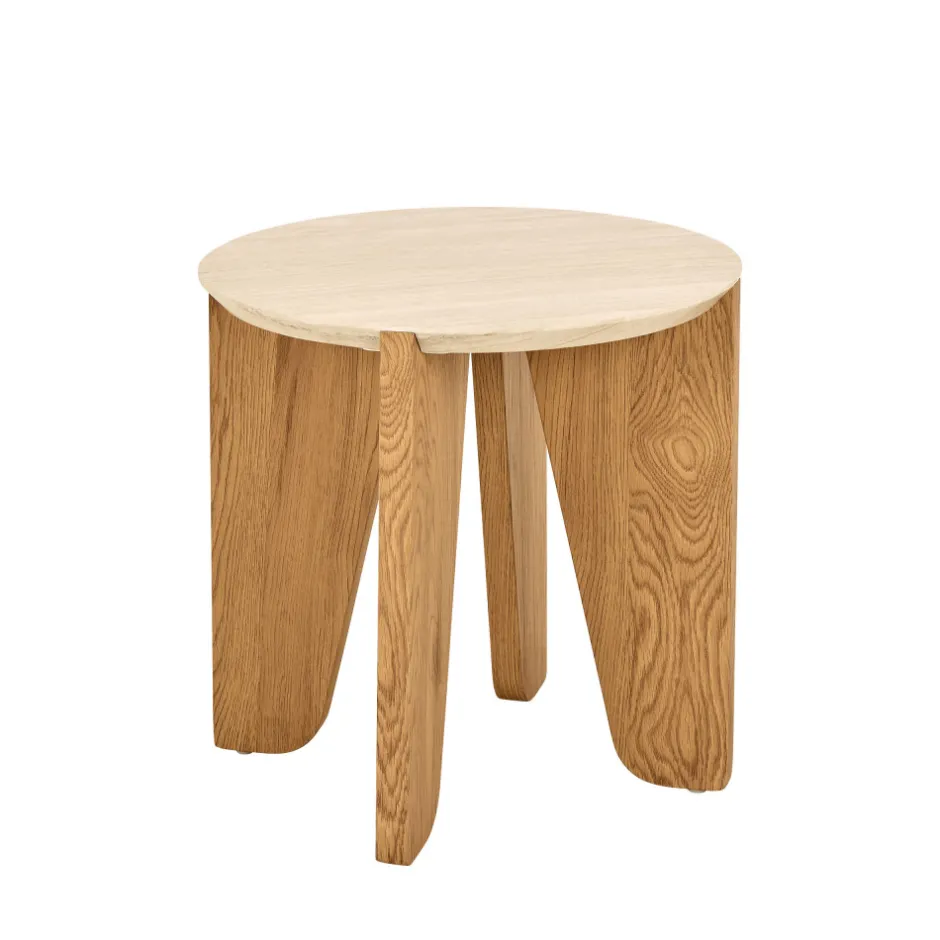 Clearance Drawer VIVO Table d'appoint ronde en effet travertin ø50cm
