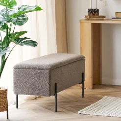 Best House Nordic WATFORD Banc coffre en tissu bouclette et métal L95cm