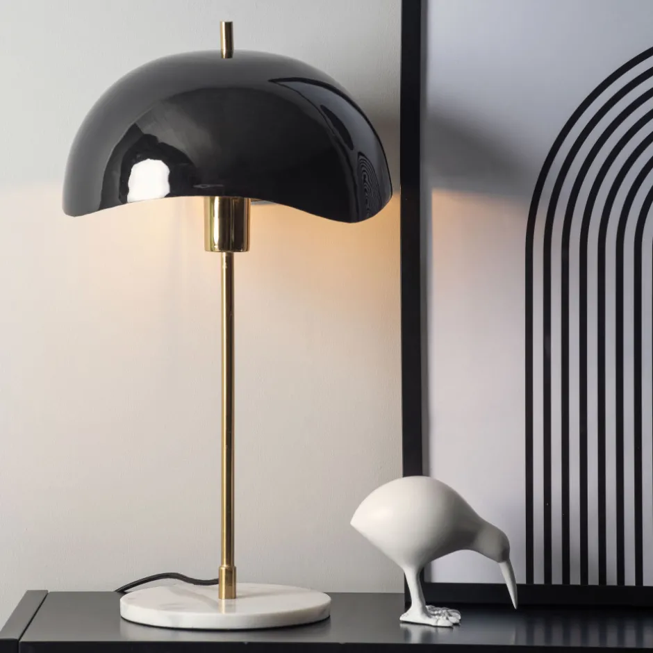 Online Leitmotiv WAVED DOME Lampe à poser en métal et marbre