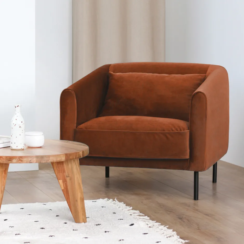 Clearance Drawer WINSEN Fauteuil en velours pieds droits en métal