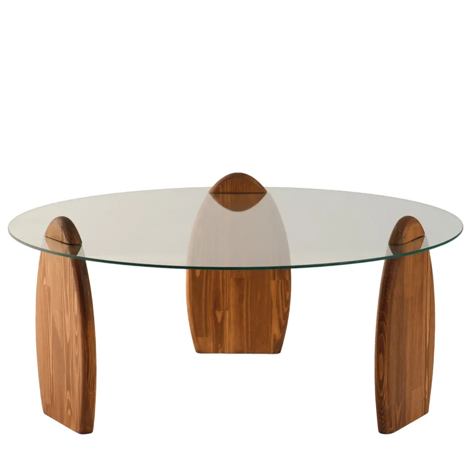 Hot Drawer WO Table basse ronde en verre trempé et bois ø90cm