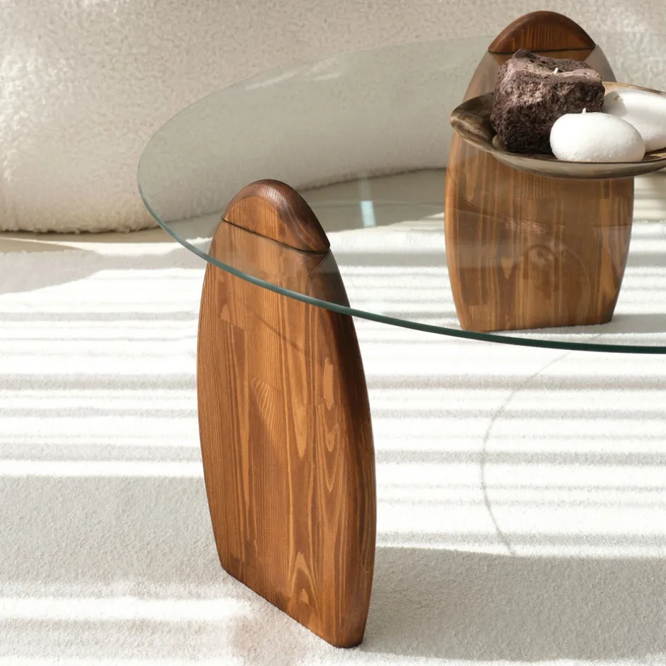 Hot Drawer WO Table basse ronde en verre trempé et bois ø90cm